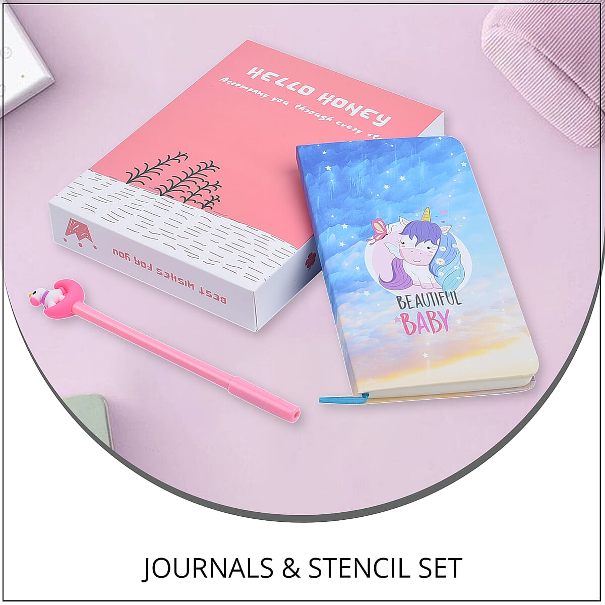 Pink Unicorn Pattern Journal with Stencil Set image number 1