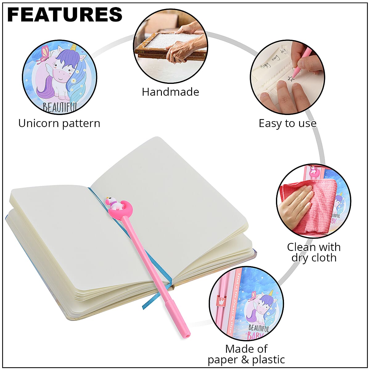 Pink Unicorn Pattern Journal with Stencil Set image number 2