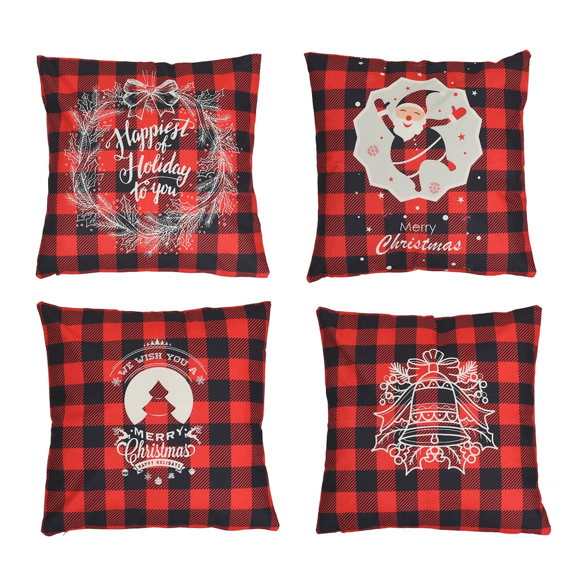 HOMESMART Set of 4 Red Checker Pattern Polyester Cushion Cover (17.5"x17.5") image number 0