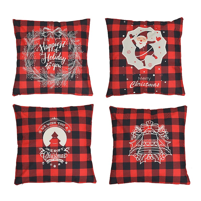 Homesmart Set of 4 Red Checker Pattern Polyester Cushion Cover