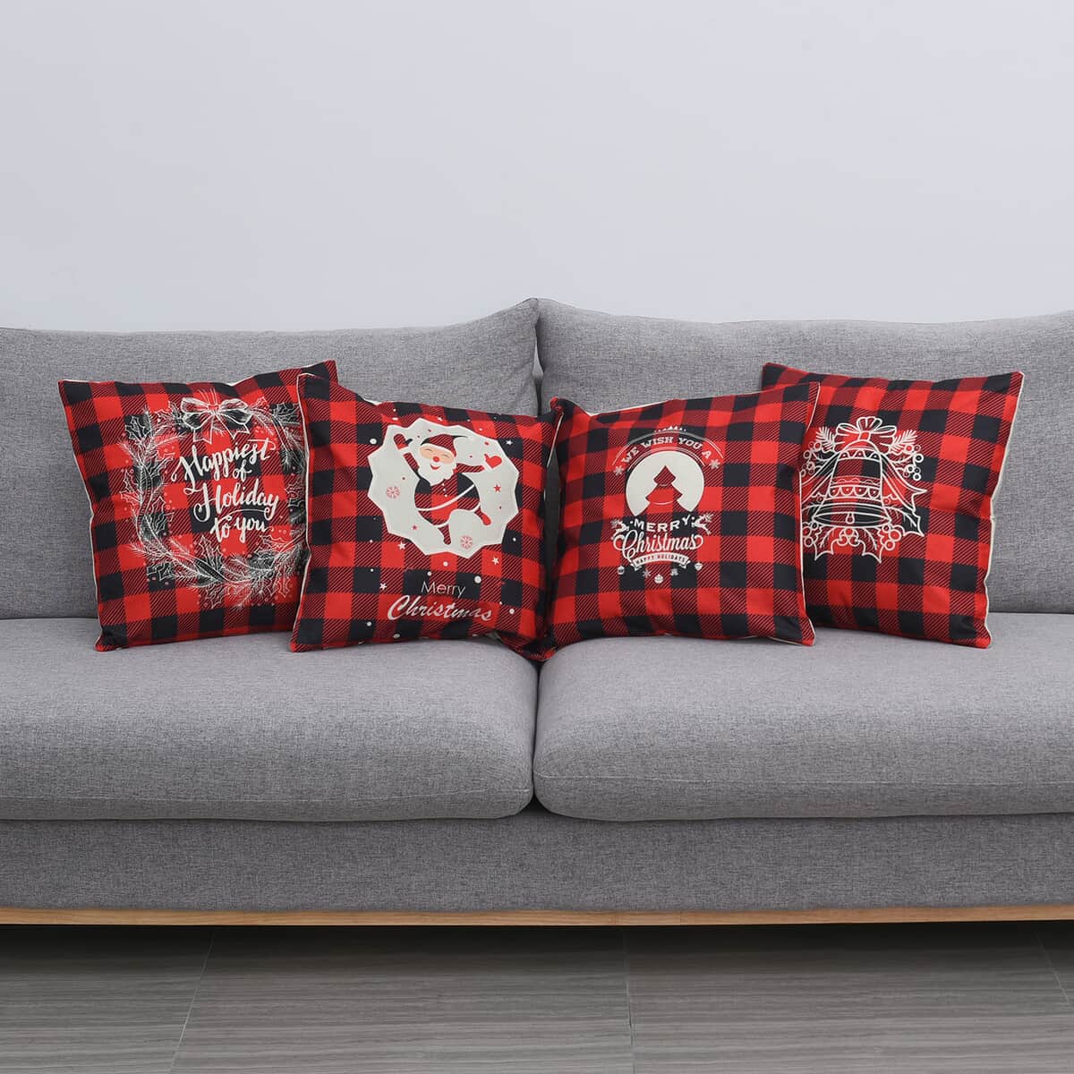 HOMESMART Set of 4 Red Checker Pattern Polyester Cushion Cover (17.5"x17.5") image number 1