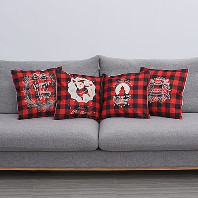 Homesmart Set of 4 Red Checker Pattern Polyester Cushion Cover