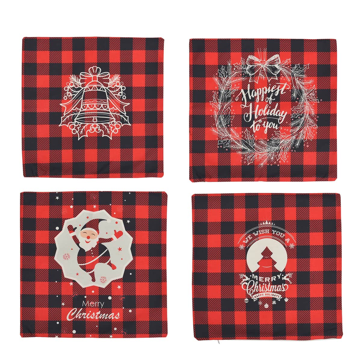 HOMESMART Set of 4 Red Checker Pattern Polyester Cushion Cover (17.5"x17.5") image number 2