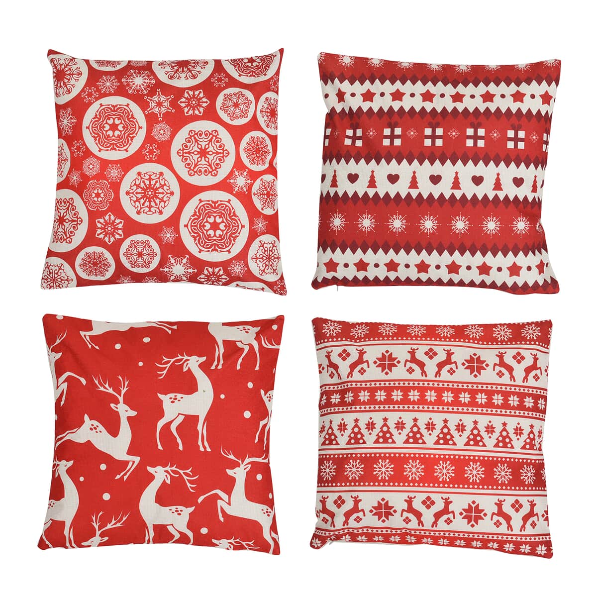 Homesmart Set of 4 Red and White Christmas Theme Pattern Polyester Cushion Cover image number 0