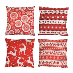 Homesmart Set of 4 Red and White Christmas Theme Pattern Polyester Cushion Cover