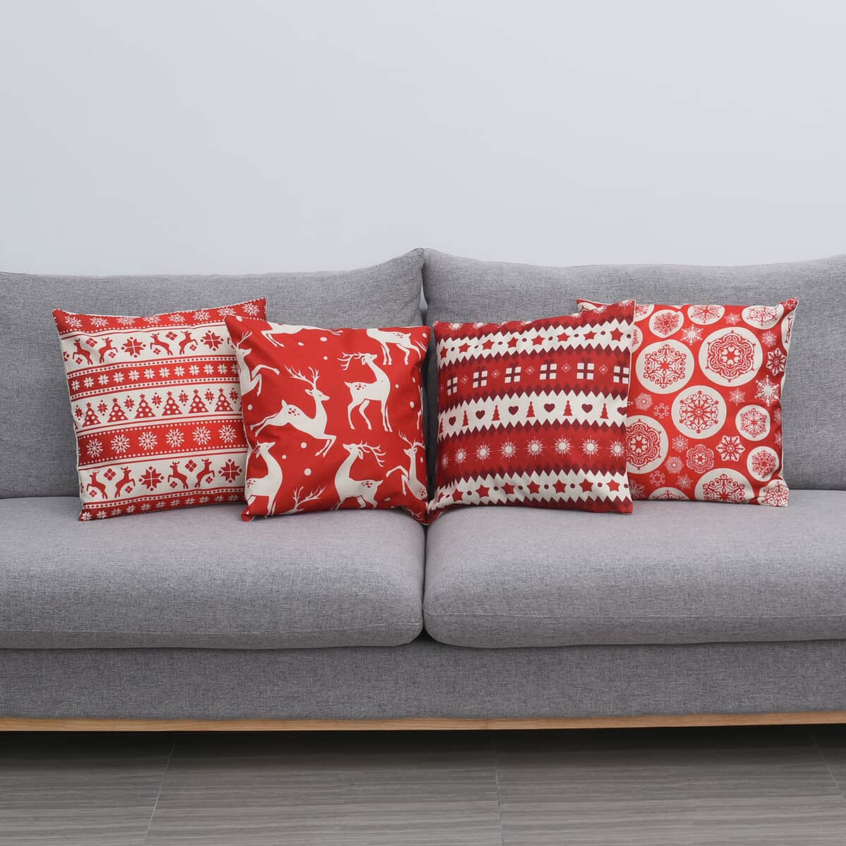 Homesmart Set of 4 Red and White Christmas Theme Pattern Polyester Cushion Cover image number 1