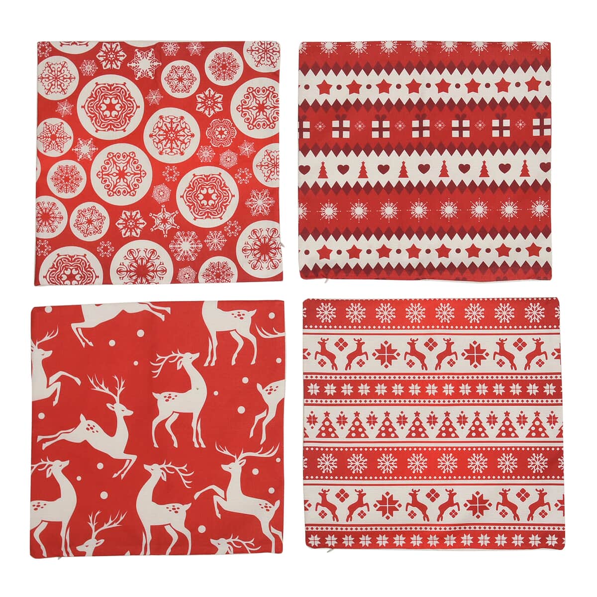 Homesmart Set of 4 Red and White Christmas Theme Pattern Polyester Cushion Cover image number 2
