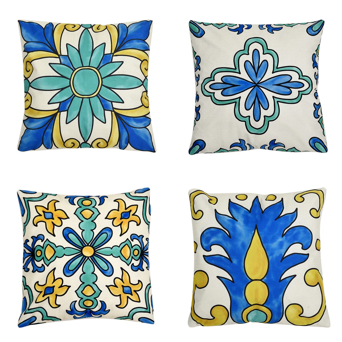 Homesmart Set of 4 Green and White Floral Print Pattern Polyester Cushion Cover image number 0