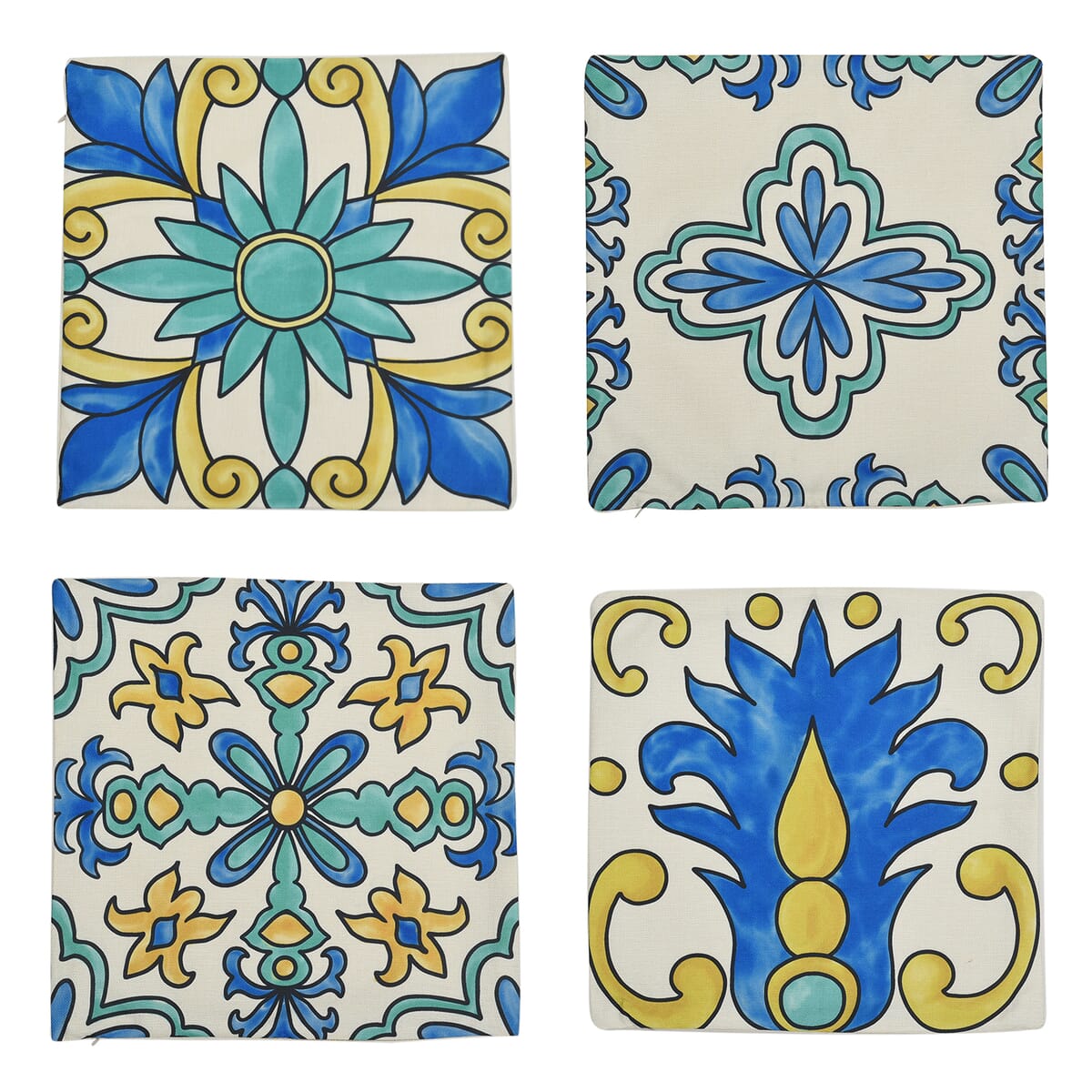 Homesmart Set of 4 Green and White Floral Print Pattern Polyester Cushion Cover image number 2