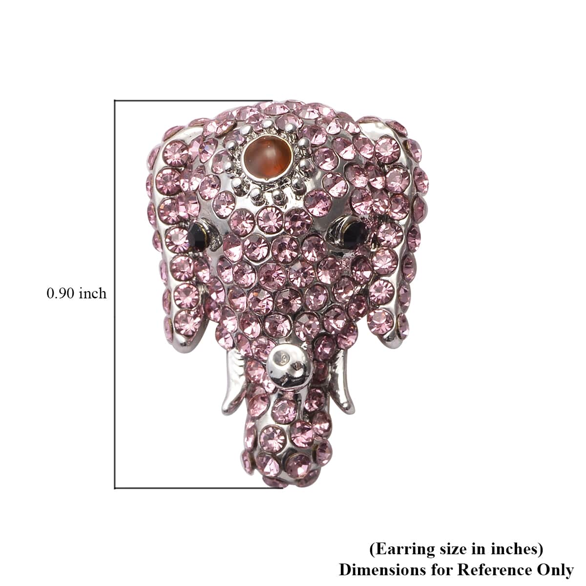 Pink and Black Austrian Crystal, Enameled Elephant Earrings in Silvertone image number 4