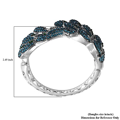 Multi Color Austrian Crystal Peacock Bangle Bracelet in Silvertone (7 In)