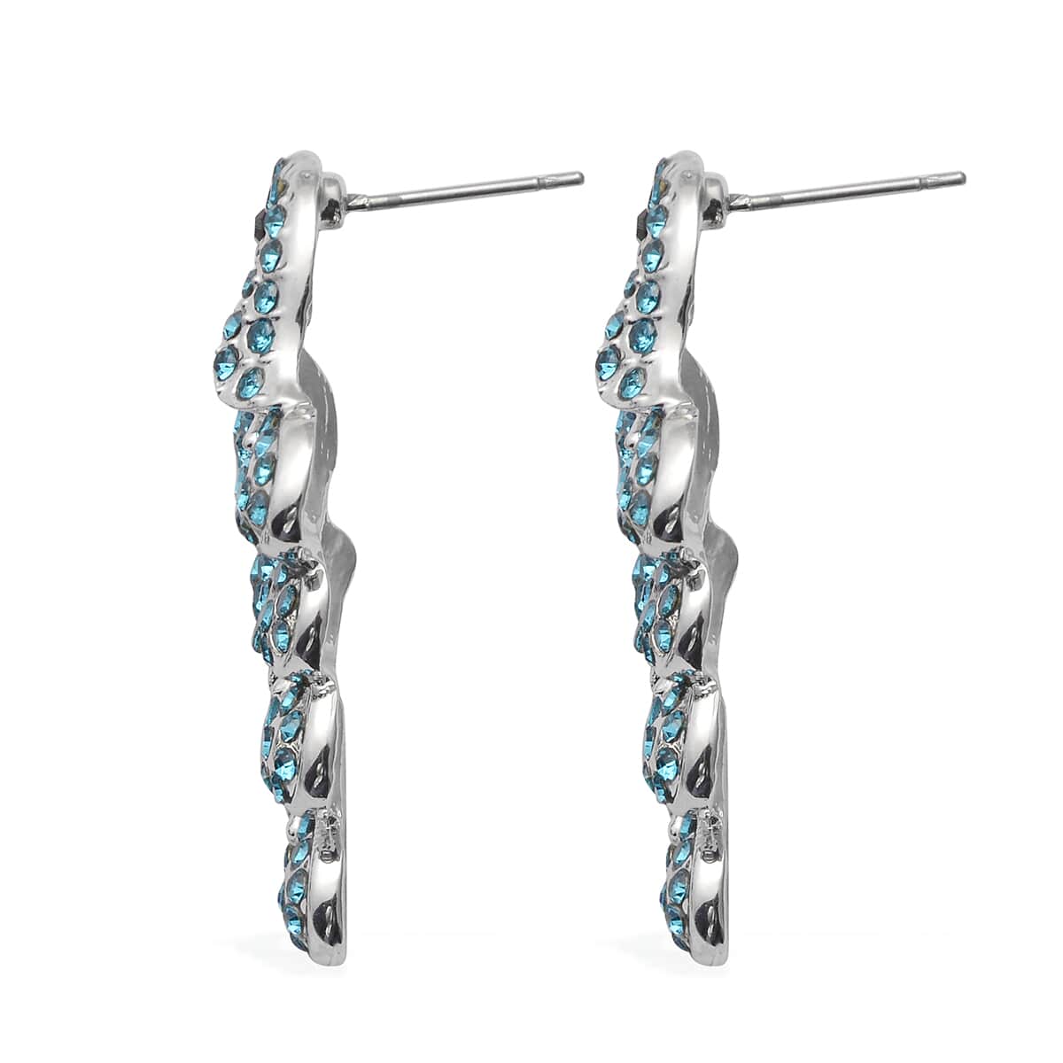 Blue and Black Austrian Crystal Peacock Earrings in Silvertone image number 3