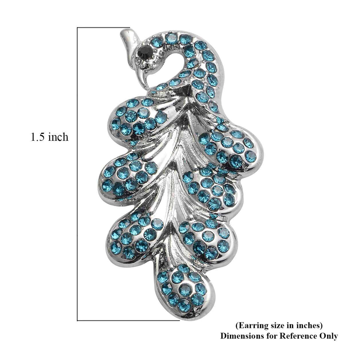 Blue and Black Austrian Crystal Peacock Earrings in Silvertone image number 4