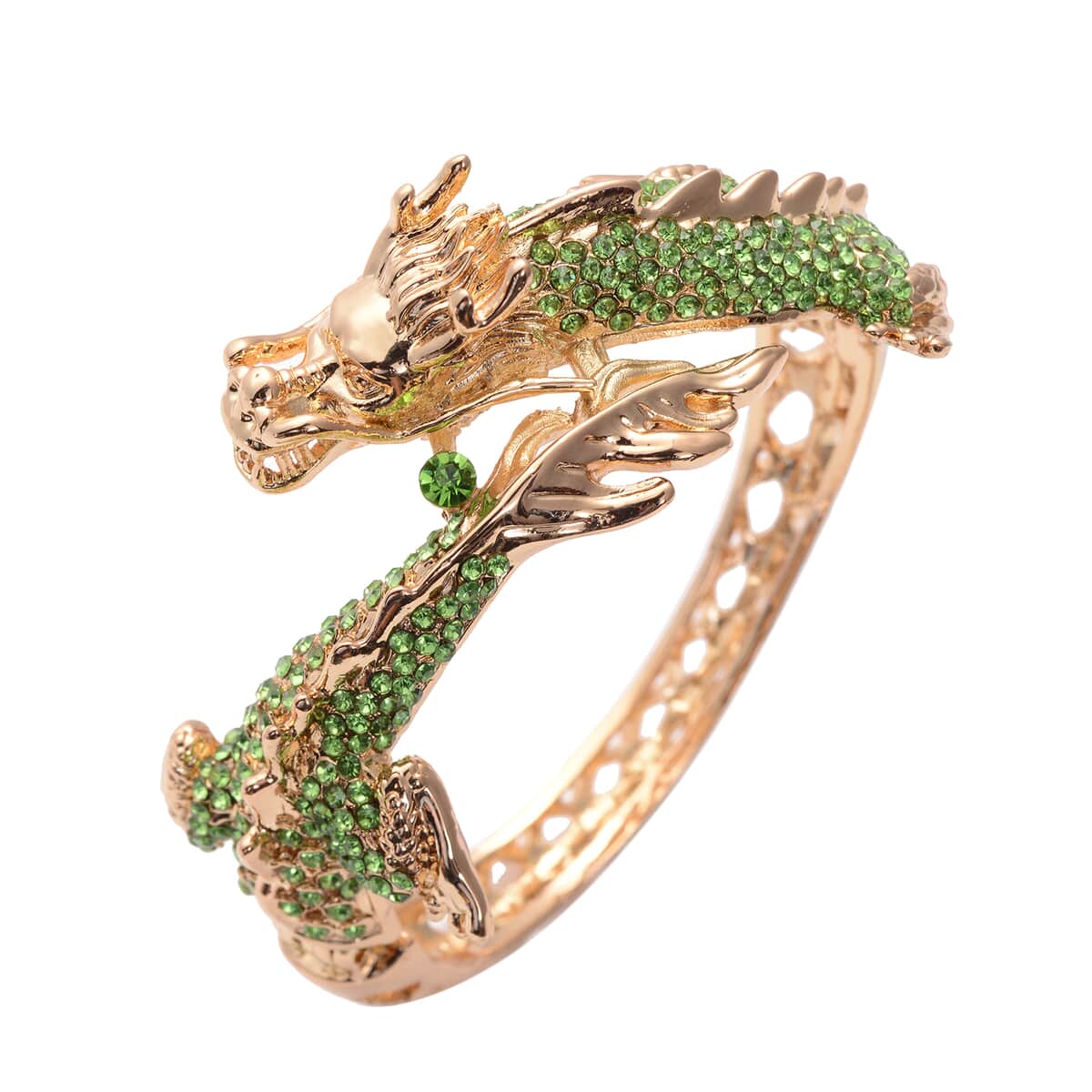 Green Austrian Crystal Dragon Bangle Bracelet in Goldtone (7 In) image number 0