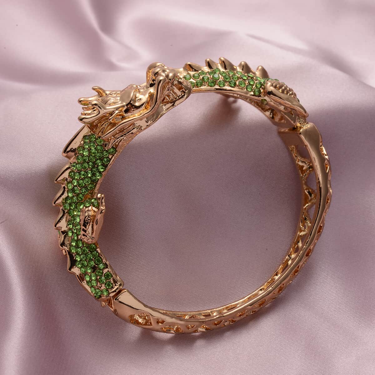 Green Austrian Crystal Dragon Bangle Bracelet in Goldtone (7 In) image number 1