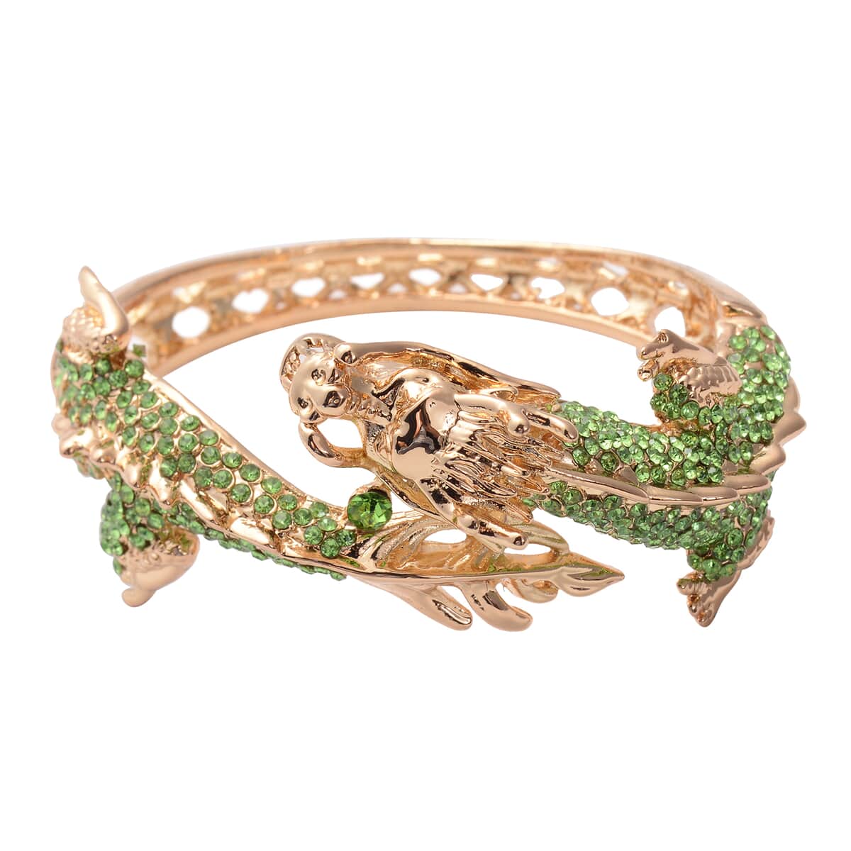 Green Austrian Crystal Dragon Bangle Bracelet in Goldtone (7 In) image number 2