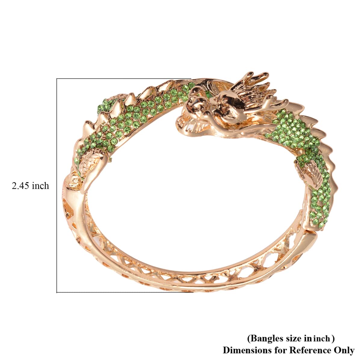 Green Austrian Crystal Dragon Bangle Bracelet in Goldtone (7 In) image number 3