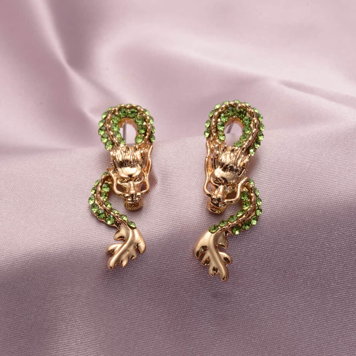 Green Austrian Crystal Dragon Earrings in Dualtone image number 1