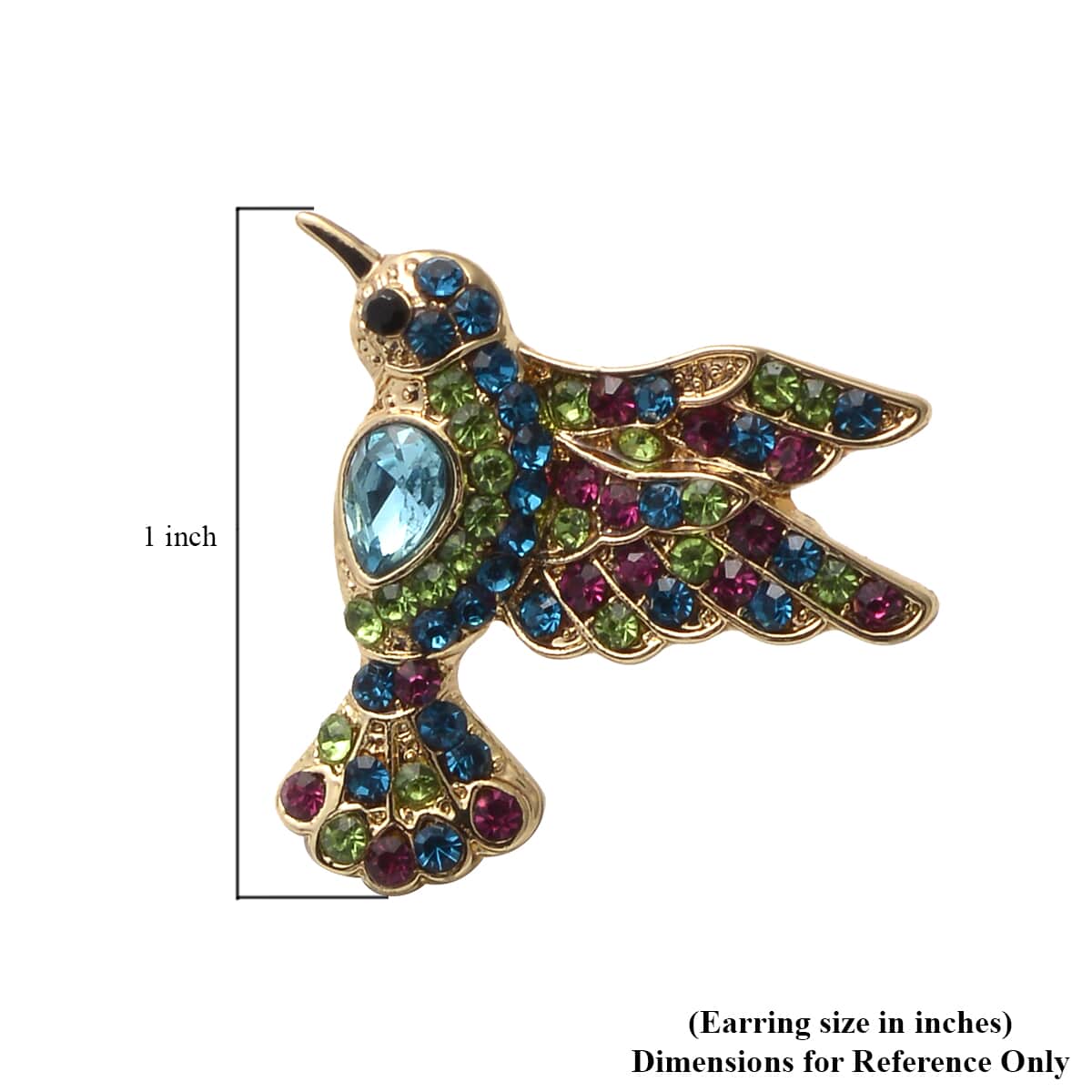 Multi Color Austrian Crystal and Simulated Blue Sapphire Bird Earrings in Goldtone image number 4