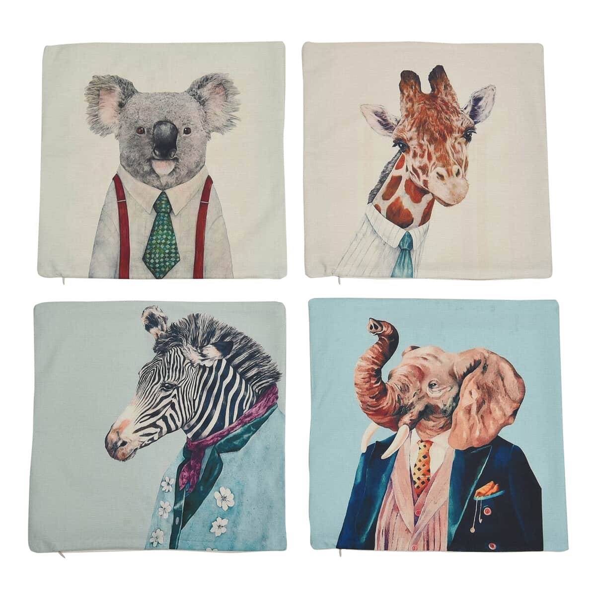 Homesmart Set of 4 White Horse and Elephant Pattern Polyester Cushion Cover image number 0