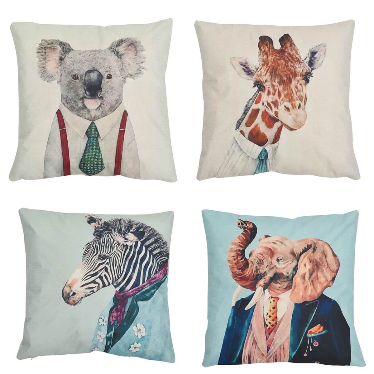 HOMESMART Set of 4 White Horse and Elephant Pattern Polyester Cushion Cover (17.71"x17.71") image number 2