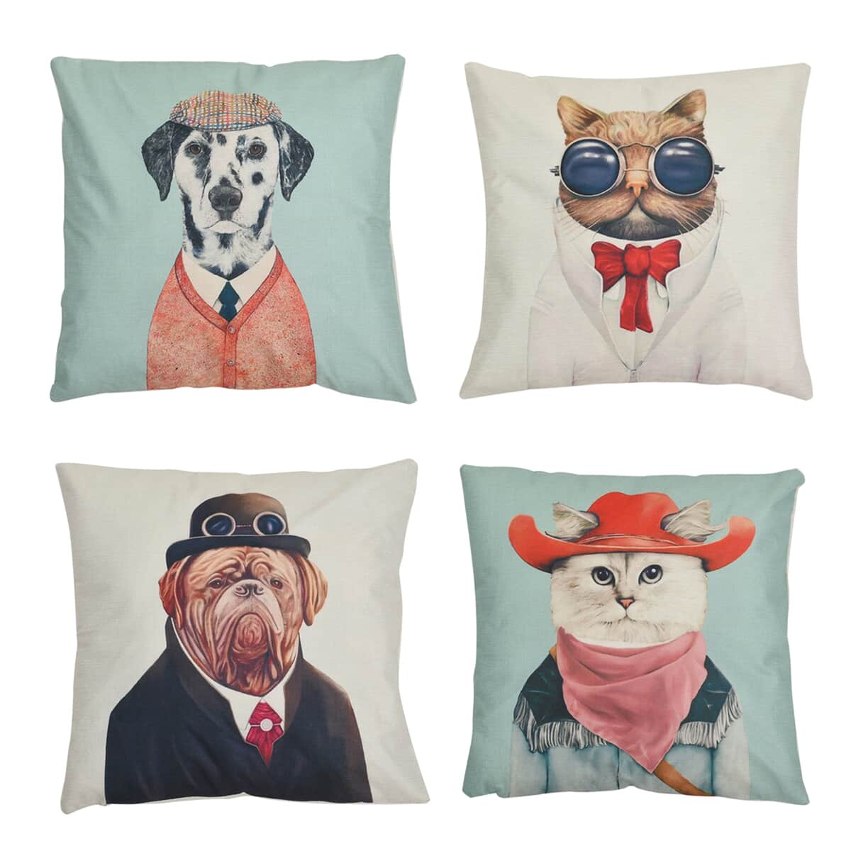 Homesmart Set of 4 White Dog and Cat Pattern Polyester Cushion Cover image number 0