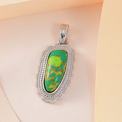 Mojave Green Turquoise Fancy Pendant in Platinum Over Copper with Magnet 6.35 ctw