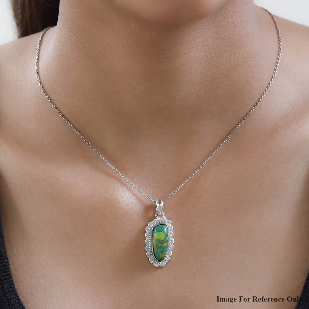 Mojave Green Turquoise Fancy Pendant in Platinum Over Copper with Magnet 6.35 ctw image number 2