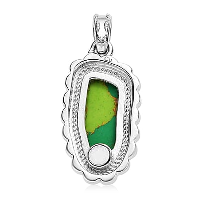 Mojave Green Turquoise Fancy Pendant in Platinum Over Copper with Magnet 6.35 ctw