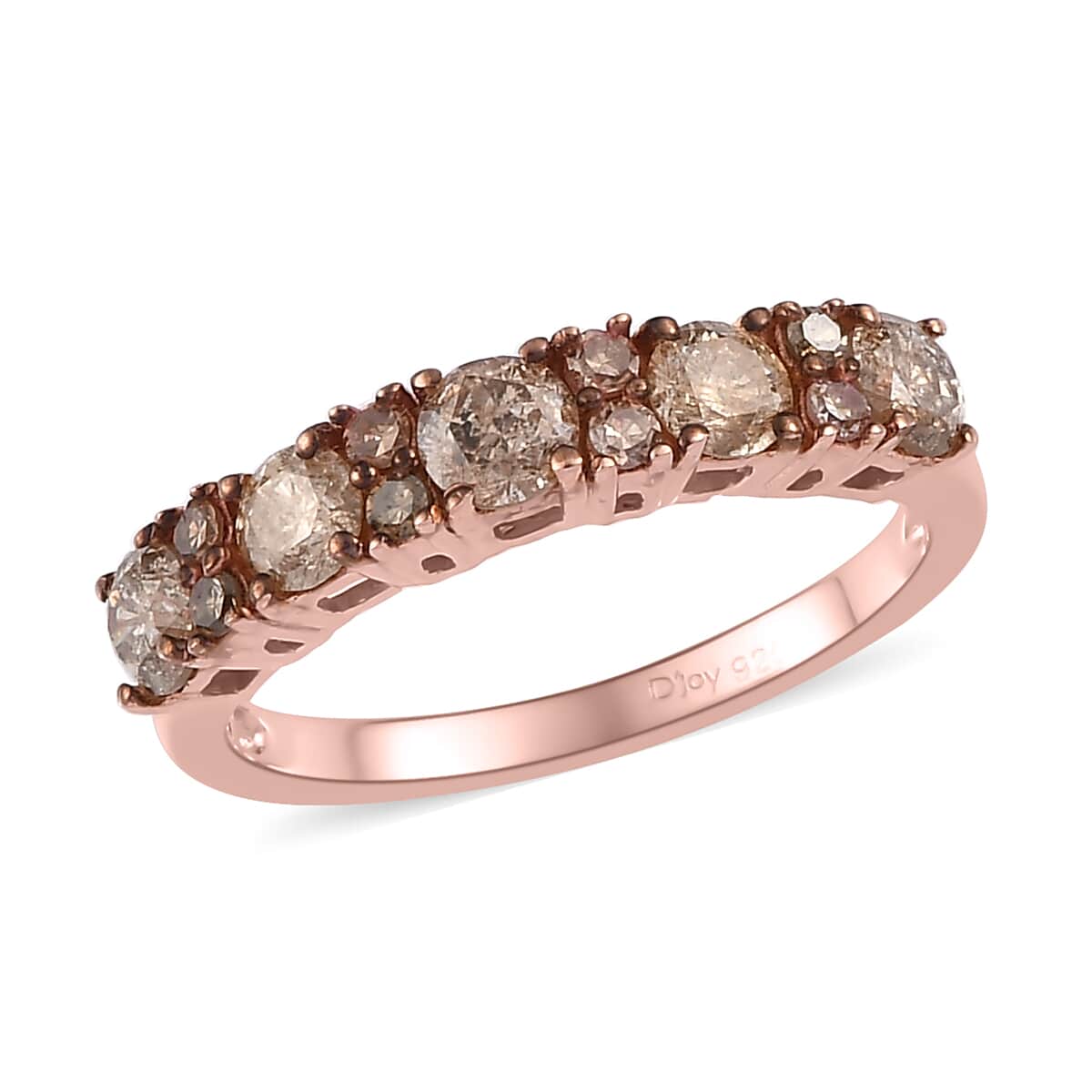 Natural Champagne Diamond Half Eternity Band Ring in Vermeil Rose Gold Over Sterling Silver 1.00 ctw image number 0