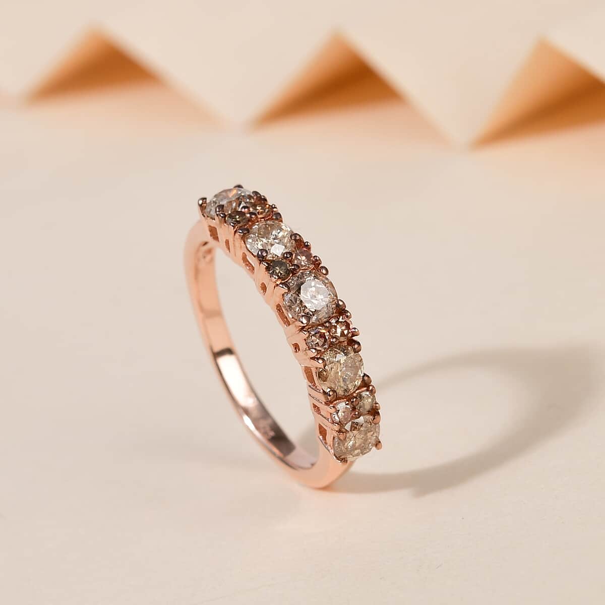 Natural Champagne Diamond Half Eternity Band Ring in Vermeil Rose Gold Over Sterling Silver 1.00 ctw image number 1