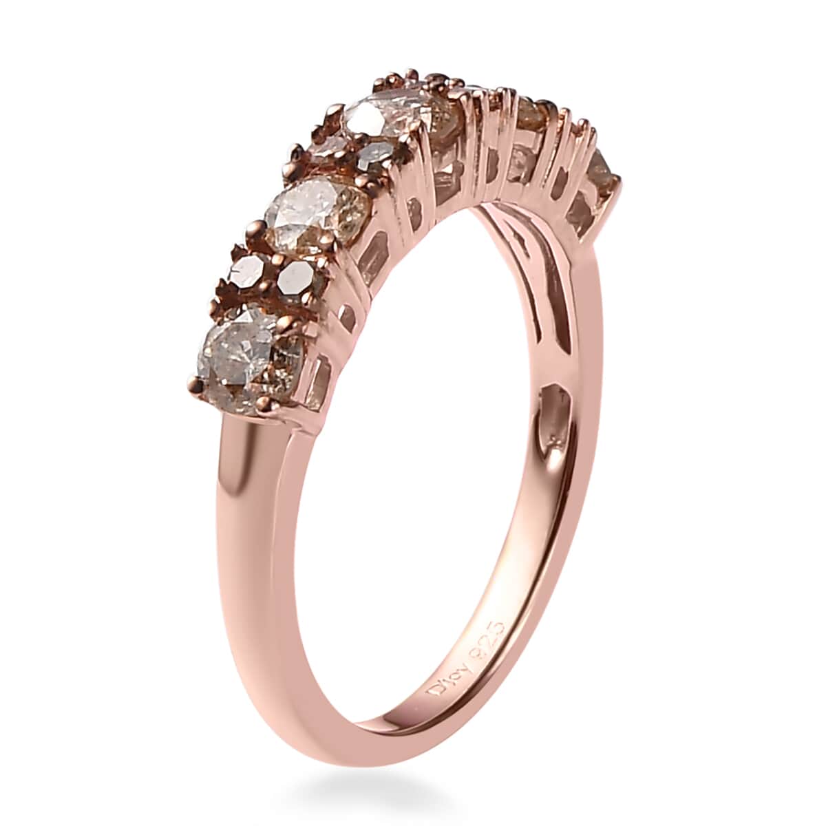Natural Champagne Diamond Half Eternity Band Ring in Vermeil Rose Gold Over Sterling Silver 1.00 ctw image number 3