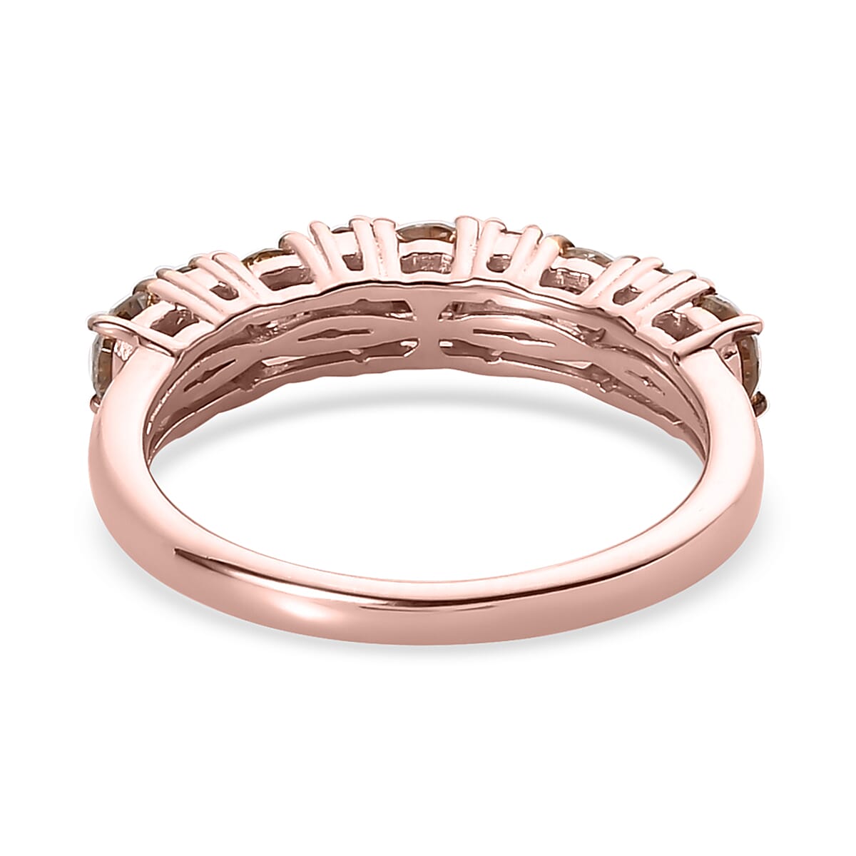 Natural Champagne Diamond Half Eternity Band Ring in Vermeil Rose Gold Over Sterling Silver (Size 10.0) 1.00 ctw