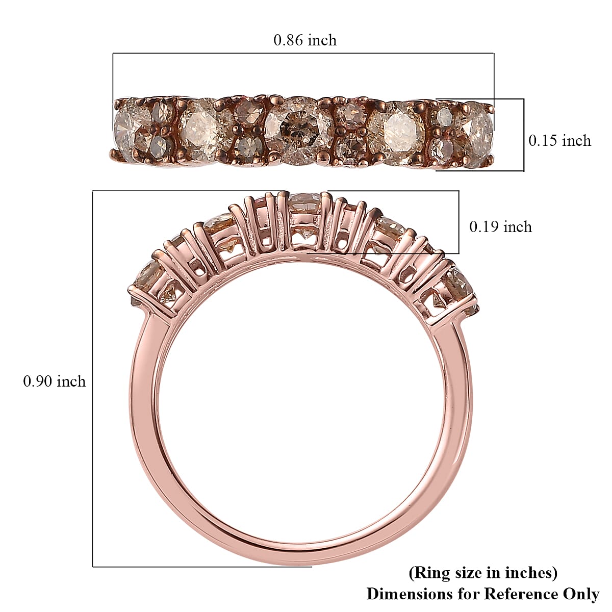 Natural Champagne Diamond Half Eternity Band Ring in Vermeil Rose Gold Over Sterling Silver (Size 10.0) 1.00 ctw
