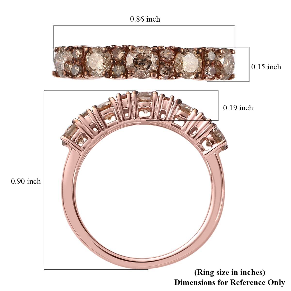 Natural Champagne Diamond Half Eternity Band Ring in Vermeil Rose Gold Over Sterling Silver 1.00 ctw image number 5