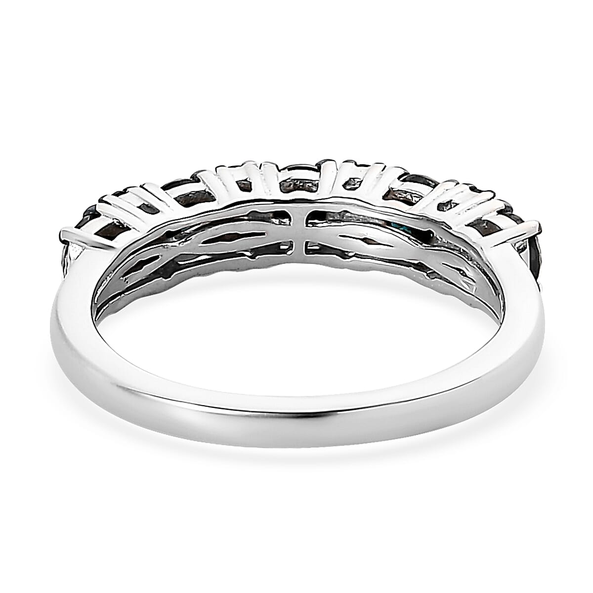 Blue Diamond (IR) Half Eternity Band Ring in Rhodium and Platinum Over Sterling Silver (Size 10.0) 1.00 ctw