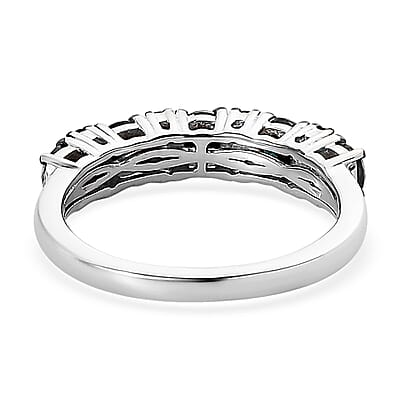 Blue Diamond (IR) Half Eternity Band Ring in Rhodium and Platinum Over Sterling Silver (Size 10.0) 1.00 ctw
