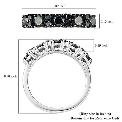 Blue Diamond (IR) Half Eternity Band Ring in Rhodium and Platinum Over Sterling Silver (Size 10.0) 1.00 ctw