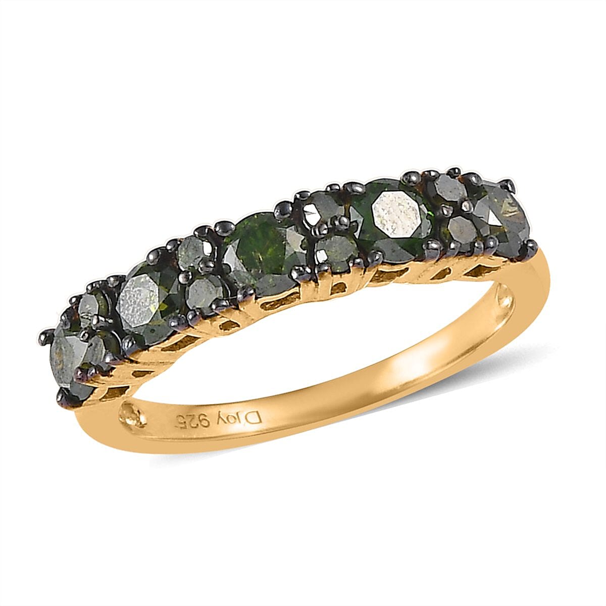 Green Diamond Half Eternity Band Ring in Vermeil Yellow Gold Sterling Silver (Size 10.0) 1.00 ctw