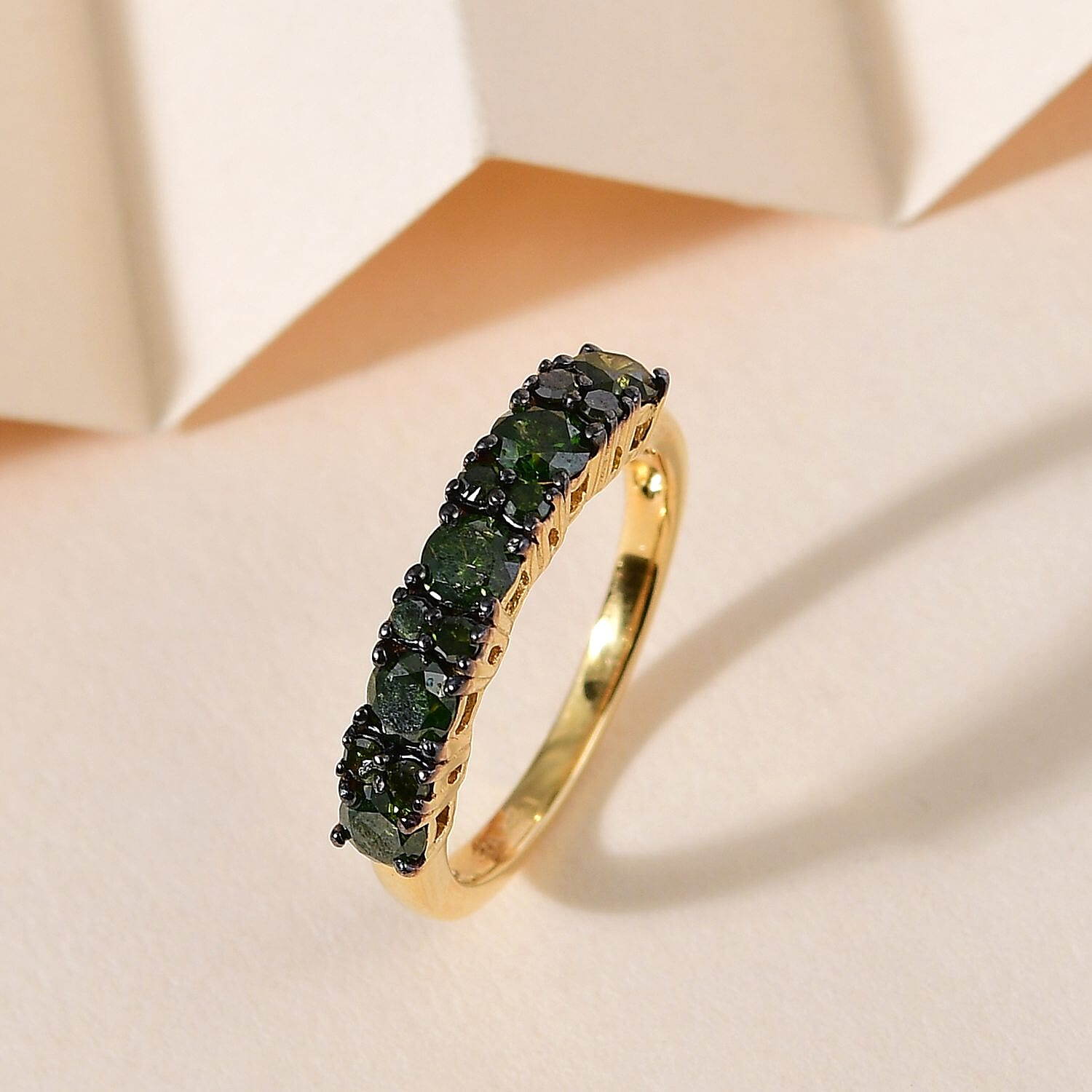 Green Diamond Half Eternity Band Ring in Vermeil Yellow Gold Sterling Silver (Size 10.0) 1.00 ctw