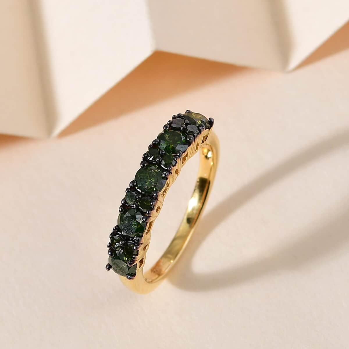 Green Diamond Half Eternity Band Ring in Vermeil Yellow Gold Sterling Silver (Size 10.0) 1.00 ctw image number 1