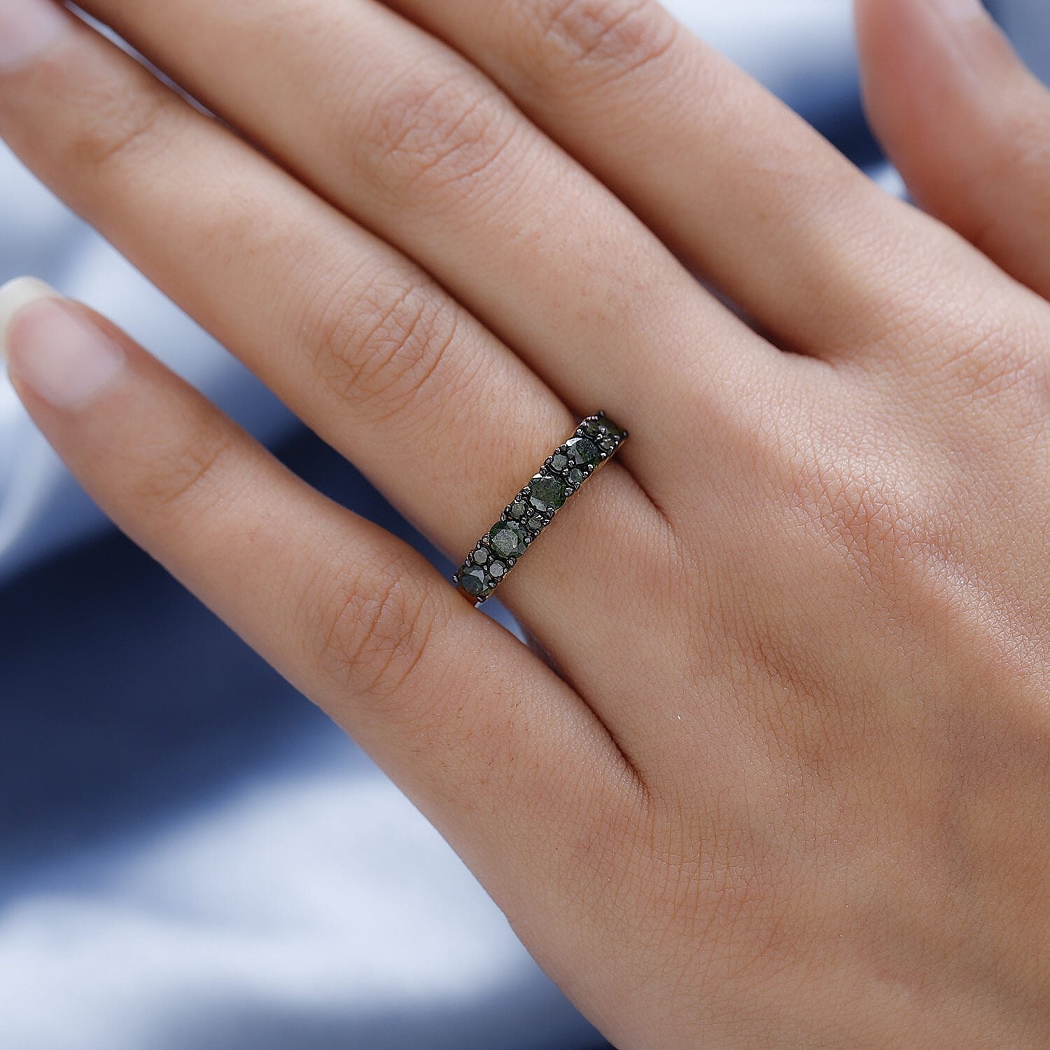 Green Diamond Half Eternity Band Ring in Vermeil Yellow Gold Sterling Silver (Size 10.0) 1.00 ctw