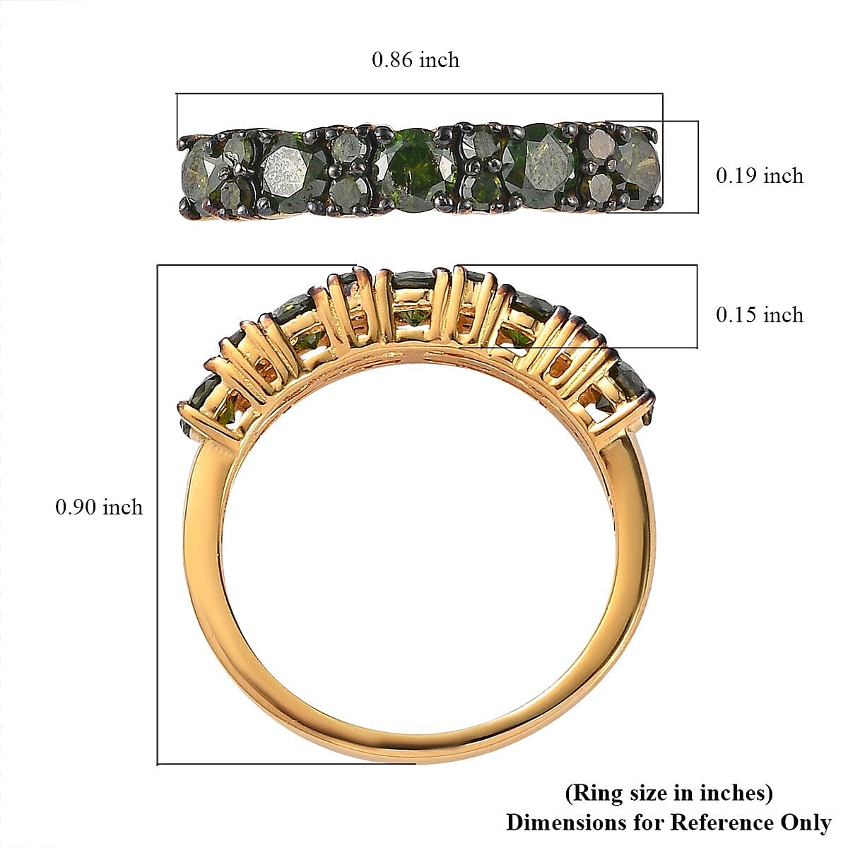 Green Diamond Half Eternity Band Ring in Vermeil Yellow Gold Sterling Silver (Size 10.0) 1.00 ctw