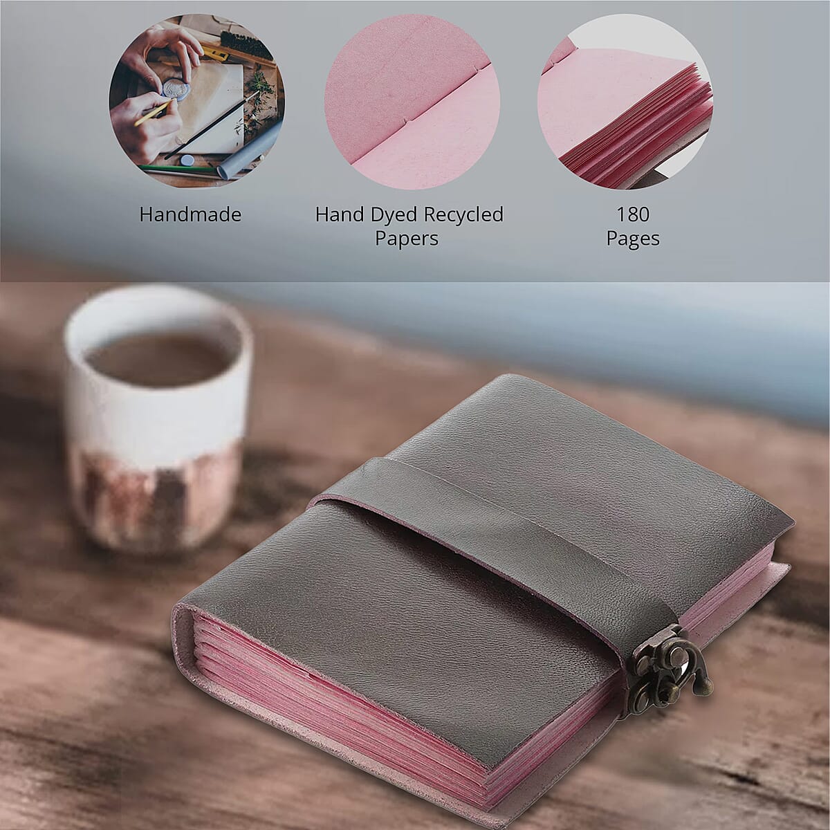 "100% genuine Leather journal with hand dyed brown colored Handmade paper Size:7x5"" ,   Color: Tan" image number 2