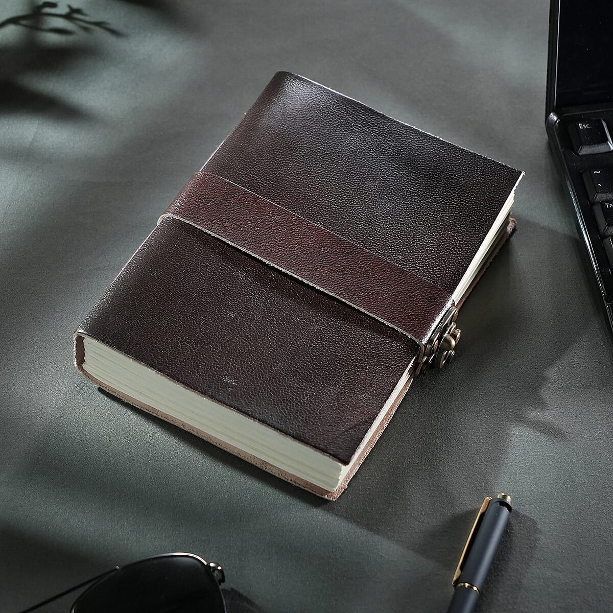 Handcrafted Black Genuine Leather Journal With Hand Dyed & Handmade Papers image number 1