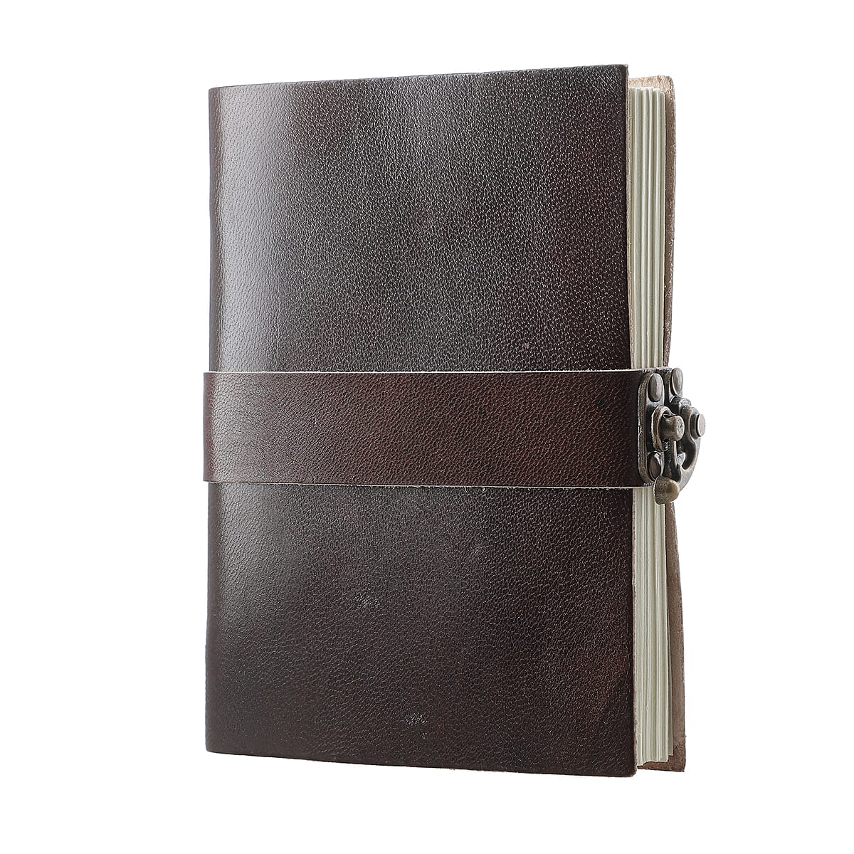Handcrafted Black Genuine Leather Journal With Hand Dyed & Handmade Papers image number 5