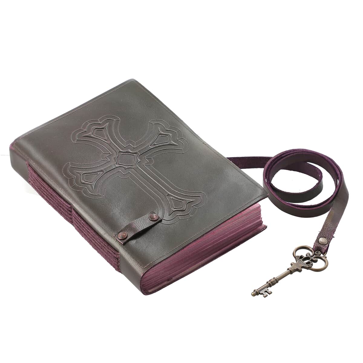 Handcrafted Cross Embossed 100% Genuine Leather Journal With Hand Dyed & Handmade Papers Size:7(L) x 5(W) Inches   Color: Burgundy image number 2