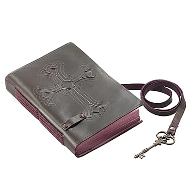 Handcrafted Burgundy Cross Embossed 100% Genuine Leather Journal With Hand Dyed & Handmade Papers