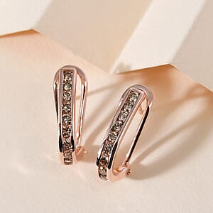 Natural Champagne Diamond Omega Clip Earrings in Vermeil Rose Gold Over Sterling Silver 1.00 ctw