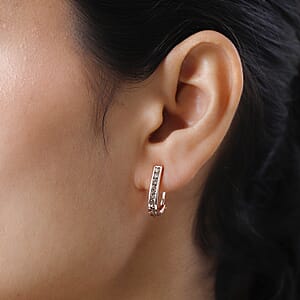 Natural Champagne Diamond Omega Clip Earrings in Vermeil Rose Gold Over Sterling Silver 1.00 ctw